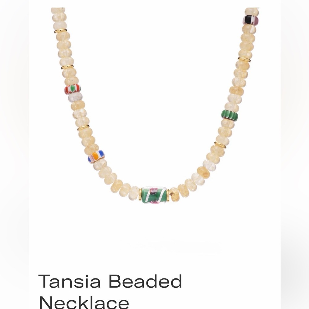 Beaded Women's Necklace - Cream and Green Accent